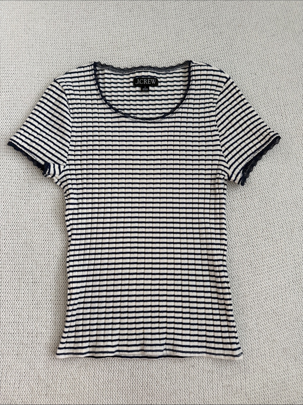 J Crew Cotton Short Sleeve Ribbed Tshirt Blue/White Striped Size Small